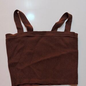 Brown Ribbed Crop Top